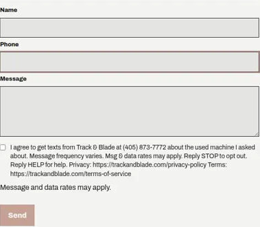Text opt-in form with Name, Phone, Message, and SMS consent.
